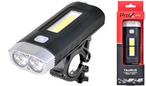 LAMPA PRZÓD PROX TAURUS 2xT6 + COB LED CZARNA 500 lm 4400 mAh